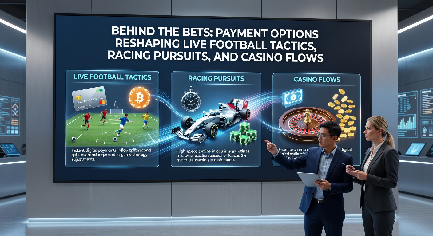 Digital payment icons overlaying a dynamic scene of live soccer action, horse racing tracks, and casino tables, illustrating the fusion of finance and fast-paced betting