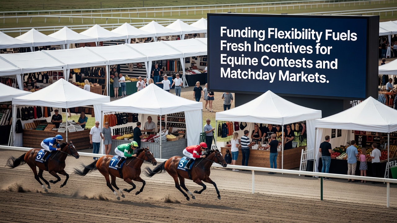 Equine racing event with betting activity and matchday crowd scenes