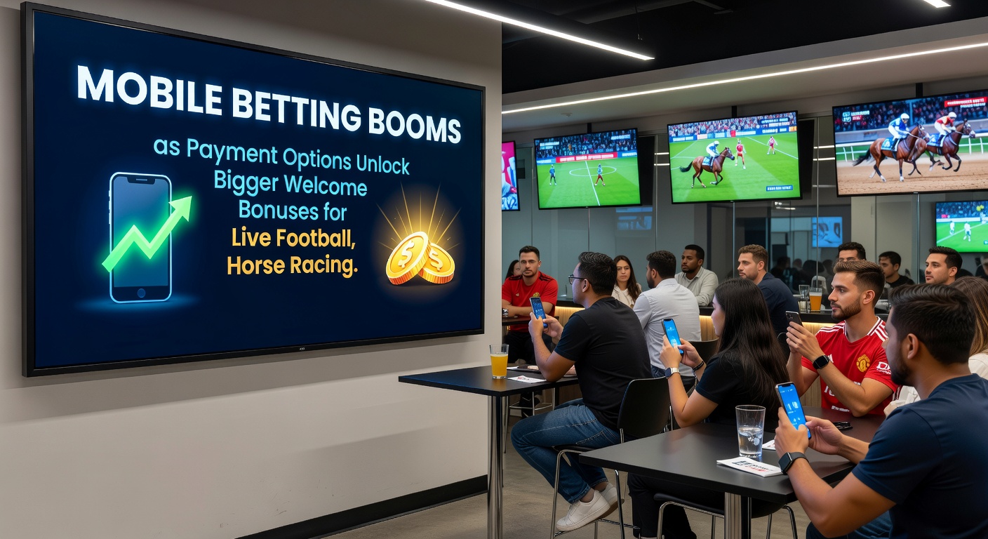 Close-up of horse racing track on mobile screen with payment app open, bonus notification highlighted, and live odds updating