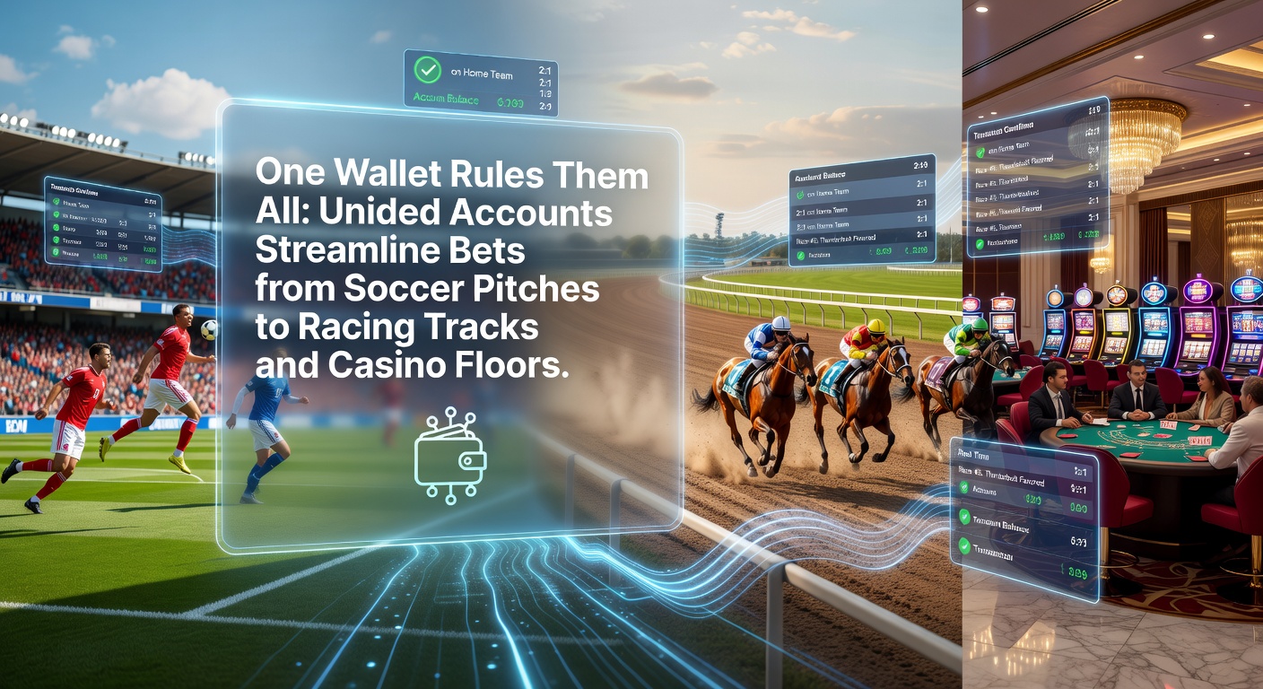 Digital wallet interface displaying unified betting balances across soccer matches, horse races, and casino games on a mobile screen