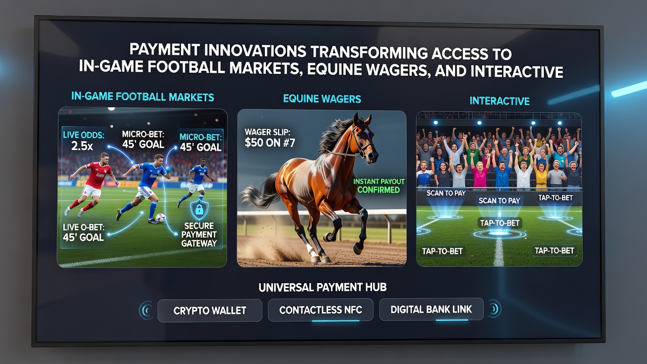 Digital wallet icons and transaction confirmations on casino and racing betting screens
