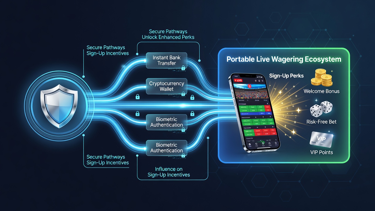 Mobile live wagering interface displaying secure deposit confirmation and activated sign-up bonus details